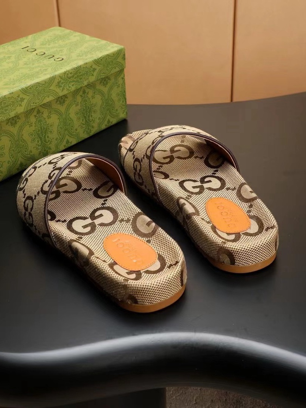 Gucci Beige Brown GG Canvas Slide Sandals - Picture 4 of 6